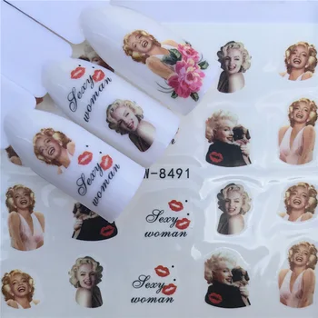 Na nechty, nálepky umeleckou výzdobou Marilyn Monroe jazdca lepidlo Vody Prenos obtlačky manikúra lak umenie príslušenstvo poľský fólie