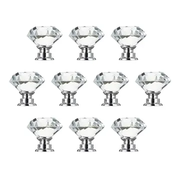 10 Ks 30 mm Diamond Tvar krištáľového Skla Dverí Rukoväť Gombík na nábytok, Zásuvkové Skrinky Kuchyne Rukoväte Gombíkmi Rukoväť Šatník