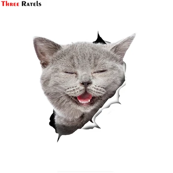 Tri Ratels FTC-1047 3D Mačka Nálepky Smeje Grey Cat Nálepky Na auto Batožiny Skateboard Motocykel Notebook Nepremokavé Nálepky