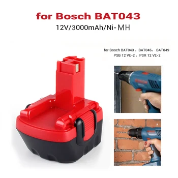 ELEOPTION 12V 3000mAh Ni-MH náradie Batéria pre Bosch BAT043 BAT045 BAT046 BAT049 BAT120 BAT139 26073 35249