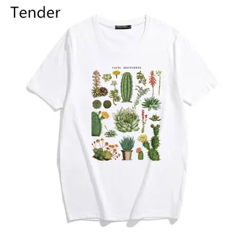 2020 Harajuku kawaii rastlín kaktus succulents roztomilý list tlač woemnT-shirt ulzzang módne letné voľné príležitostné O-krku oblečenie