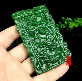 Nádherné Ručne Vyrezávané Dragon&Phoenix Prírody Green Jade Prívesok Amulet*Zadarmo Darčeková Krabička