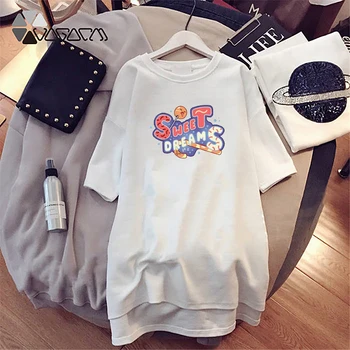 Plus Veľkosť Harajuku Lete Ženy Šaty List Tlač Roztomilý Mini Tričko Šaty Voľné Bežné Krátky Rukáv O-Krku Streetwear Módy