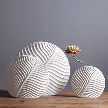 Krásny štýl Nordic leaf ozdoby vynaliezavosť kvality domov mäkké ozdoby spodnej non-slip jednoduchá biela keramická váza moderné cra