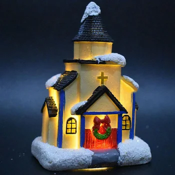 Vianočné Miniatúrne Figúrky Roztomilý Snový Snehu Scény Chata-Dom so Svetlo Stôl Ornament Príslušenstvo Craetive Deti Hračka Darček