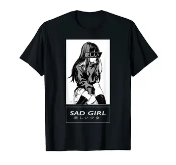 Smutné Dievča Anime T-shirt Zábavné Retro Darček pre Ženy Estetické kórejský Štýl T-shirt Ullzang Tee Ženy Harajuku Ullzang T-shirt