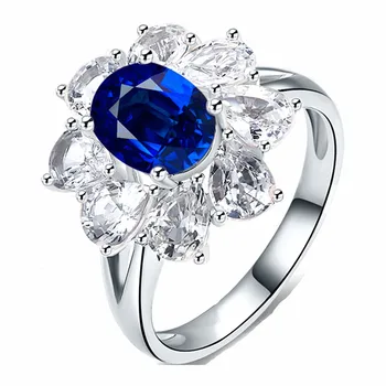 Luxusné modré crystal drahé kamene zafír prstene pre ženy AAA zirkón diamanty biele zlato strieborná farba šperky bijoux darček bague