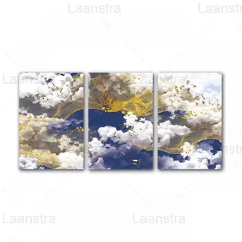 Maliarske plátno Modrá Obloha, Biele Oblaky Golden Line Vtákov Letecký Pohľad Plagáty a Tlačené Steny Umenie Obrázky Domov Obývacia Izba Dekor