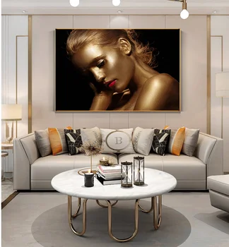 Plátno na Maľovanie Interiéru Olej Maľovanie na Stenu Obrázok, Plagát Moderné Nástenné Art Čierne Zlato Nahé Africkej Ženy, obývaciu izbu Domov