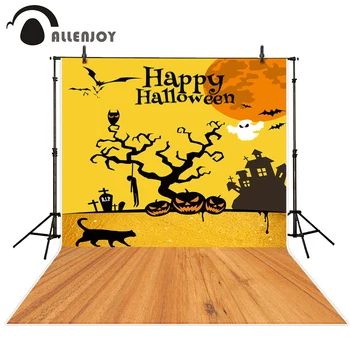 Allenjoy foto pozadie Halloween Ghost tekvica strom castle cat strašidelné tomb mesiac drevená podlaha handričku vinyl pozadia