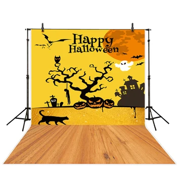 Allenjoy foto pozadie Halloween Ghost tekvica strom castle cat strašidelné tomb mesiac drevená podlaha handričku vinyl pozadia