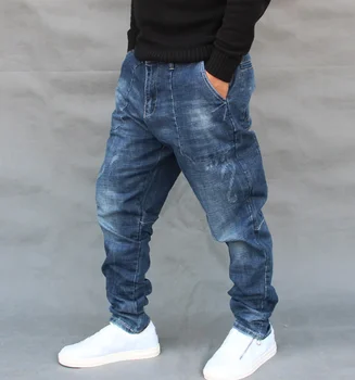 Hip Hop Mužov Džínsy Voľné Neforemné Hárem Nohavice Plus Veľkosť XXXL Mens Módne Ulici Harlan Jeans Denim Nohavice Joggers pánske Nohavice