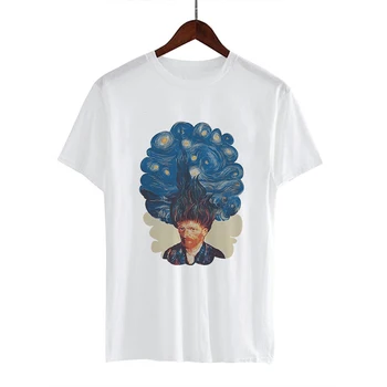 ženy top Olej Vytlačené Lete Krátky Rukáv Bežné Streetwear biele Tričko Žena Harajuku Ullzang 90. rokov tričko Van Gogh Art tričko