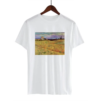ženy top Olej Vytlačené Lete Krátky Rukáv Bežné Streetwear biele Tričko Žena Harajuku Ullzang 90. rokov tričko Van Gogh Art tričko