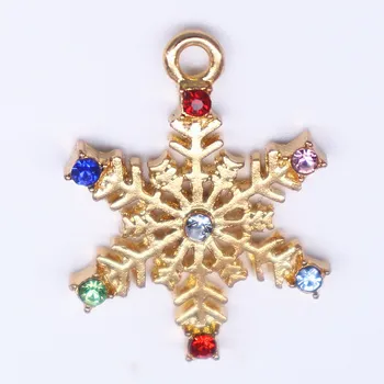 Zlaté farebné crystal snowflake zobrazili kľúčové tlačidlá kovový snehu prívesky Vianočné šperky čo diy doplnky, módne vlastné
