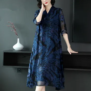 Žena Hodvábne Šaty 2020 Jar Leto Vintage Elegantné Bežné Midi Šaty Žien Oblečenie Dámske Šaty Plus Veľkosť Vestidos MY2446