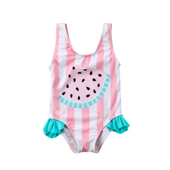 Baby Dievčatá Plavky Leto Melón Ružová Pruhovaný Vzor Deti Plávanie nosenie Detí jednodielne plavky Letné Plážové oblečenie