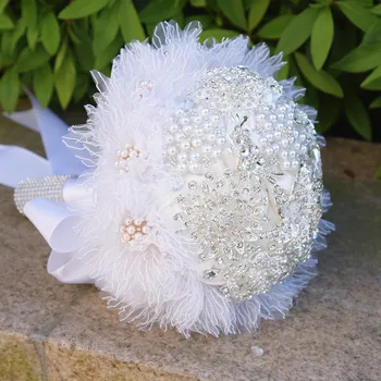 Svadobné Kytice Luxusné Crystal Biele Perlové Umelého Saténu Ruže Bling Svadobné Drží Kvetiny SPH232