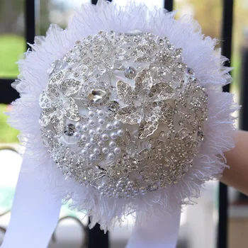 Svadobné Kytice Luxusné Crystal Biele Perlové Umelého Saténu Ruže Bling Svadobné Drží Kvetiny SPH232