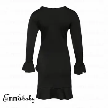 Hirigin Volánikmi Šaty Čisto Čierne Ženy Mini Šaty S Dlhým Rukávom Tenký Bodycon Šaty, Sexy Letné Šaty Žien Oblečenie
