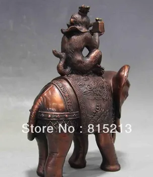 Bi00384 Čínskej Ľudovej Červený Bronz, Meď Šťastie Sľubný Opice jazda Slon Socha