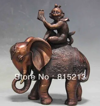 Bi00384 Čínskej Ľudovej Červený Bronz, Meď Šťastie Sľubný Opice jazda Slon Socha
