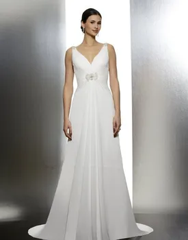 White. šaty elegantné šifón A-riadok funkcií tvaru dramatické kryt lichotivé korálkové medailón svadobné Svadobné Šaty na Mieru