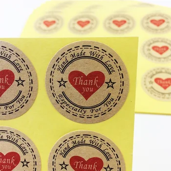 1000 Ks/veľa Ručne Vyrobené S Láskou Kraft Papier Tesnenie Nálepky Ďakujem DIY Pekáreň Packsge Etikety Samolepiace Nálepky