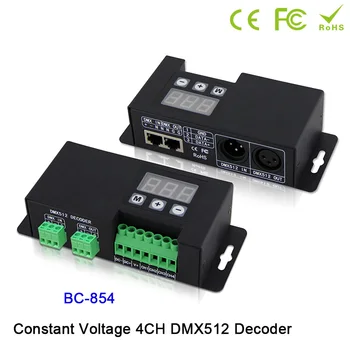 BC-854/BC-854-CC Led CC/CV 4CH DMX512 Dekodér 3-digitálny displej zobrazuje DMX adresa DMX512 signál ovládača ovládač pre led lampa