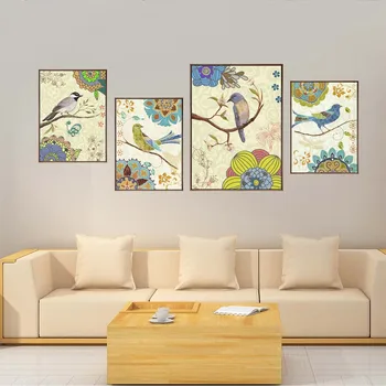 Vinsonloud Domova Moderné tvorivé osobnosti gauč pozadí nástenné maľby jednoduché plátno potlače Spálňa vtákov a kvetov