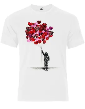 Láska Balóny Valentine Červené Ružové Banksy Graffiti, Street Art Muži T-shirt AM34 Cartoon t shirt mužov Unisex Nové Módne tričko