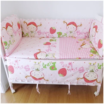 6PCS Strawberry girl Postieľka posteľná bielizeň Nastaviť Postieľky Detská posteľná bielizeň detská Postieľka Sady protetor de berço (4bumper+list+vankúš)