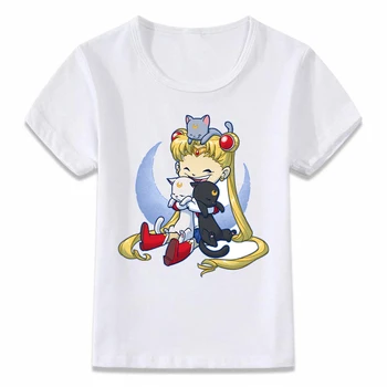 Deti Oblečenie Tričko Sailor Moon a Luna Cat T-shirt pre Chlapcov a Dievčatá Batoľa Košele Tee oal246