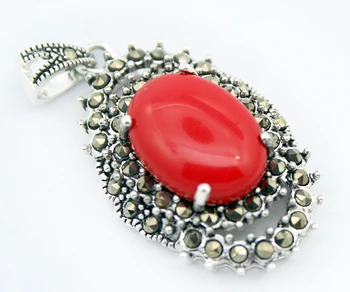 Dámsky Červený Vyrezávané Lak Marcasite 925 Sterling Silver floeer Krúžok(#7 Až 10) Náušnice & Pandent šperky sady