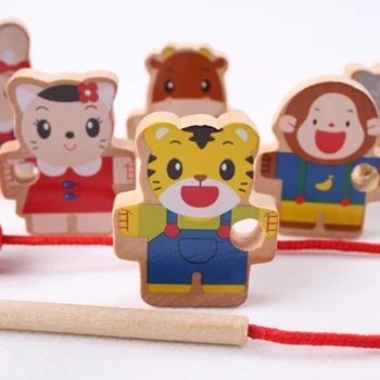 Drevené Hračky Hobby Hračky Cartoon Zvierat Navliekanie Drevených Korálok Hračky Montessori Vzdelávacích Pre Deti
