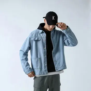 Nová Jar, jeseň 2020 teenagerov kovboj muž kórejský trend vrecku asymetrický jednoduchý dizajn bunda oboch stranách kabát