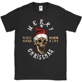 Najnovšie 2019 Muži Móda Veselé Vianoce Lebky Na Sebe Klobúk Santa Ho Ho Ho Mens T-Shirt Hot Tee Tričko