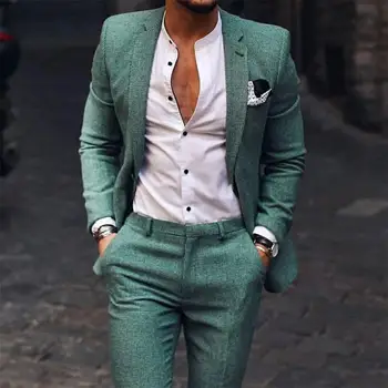 Zákazku Ženícha Tuxedos Zelená Groomsmen Zákazku Najlepší Muž Vyhovovali 2020 Mužov, Svadobné Obleky Ženích (Bunda+Nohavice)