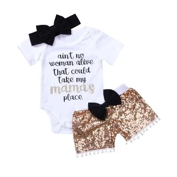 2020 Dieťa Dievča Oblečenie 3ks Oblečenia Sady Biela Bavlna Remienky Sequin Luk Uzol hlavový most Šortky Novorodenca Oblečenie Sady Babe Outwear