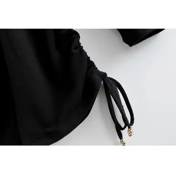 2019 Módne čierne mimo rameno šaty žien vintage Šnúrkou sexy mini šaty streetwear bežné dlhý rukáv kórejský šaty jeseň