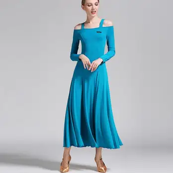 Spoločenský Tanec Šaty Americkej hladké šaty Tango Valčík šaty Žien Ballroom Dance dlhý rukáv, modrá zelená červená modrá čierna S9008