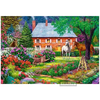Plné Námestie Kolo Diamond výšivky -záhrady kôň - 5D DIY diamond maľovanie cross stitch Drahokamu mozaiky domáce dekorácie