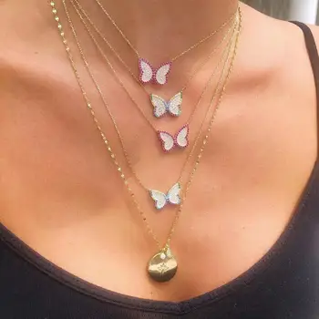 Nový roztomilý krásne zvierat dizajn Zlato Kov micro pave farebné cz sladké prívesok motýľ ženy dievča náhrdelník