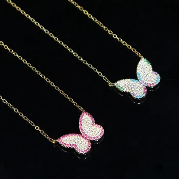 Nový roztomilý krásne zvierat dizajn Zlato Kov micro pave farebné cz sladké prívesok motýľ ženy dievča náhrdelník