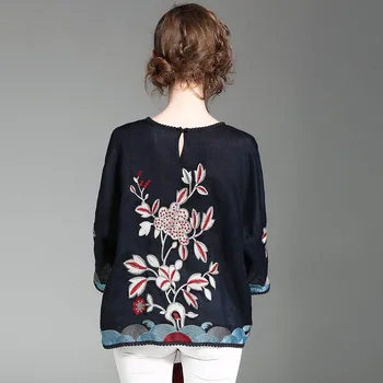 High-end jar folk-vlastné blúzka tričko Retro ženy výšivky motýľ módne bielizeň Voľné lady tričko tričko top S-XL