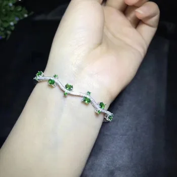Vernosť prírodných 3*5mm Tsavorite Bangles s925 mincový striebro čerstvé jemné šperky pre ženy strany prírodný zelený drahokam
