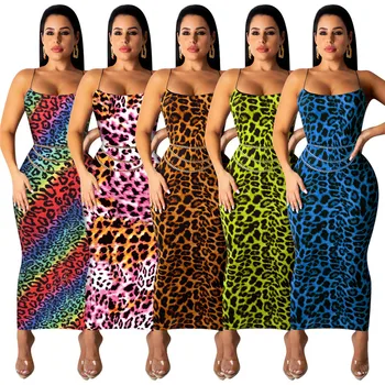 Tsuretobe Lete Leopard Tlač Midi Šaty Žien Špagety Popruh Šaty, Sexy Šaty Club Party Noc Sundress Multicolor Oblečenie