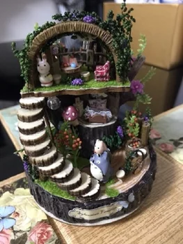 Les Drevené Totoro DIY Domáce Dekorácie Doll House Ručne Kreslené Kit Miniatúrny Domov Montáž Hračky domček pre bábiky Darček Hračka