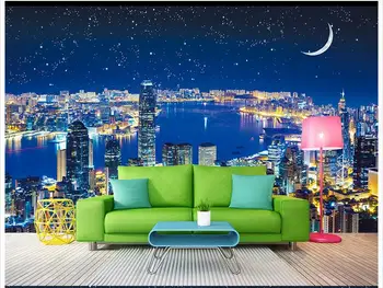 3D nástenné maľby, tapety vlastný obrázok nástenná maľba na stenu papier Sky nočný pohľad krásne TV pozadie dekorácie 3d izba tapety