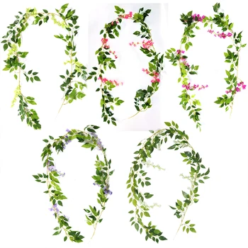 190 cm Umelé Kvety Vistérie Viniča Garland Rastlín, Lístie Falošné Kvety Nástenné Závesné Ratanové Ivy Domov Záhrada Svadobné Arch Dekor